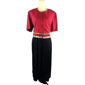 Kari's Korner Vintage Dress Women's Size 18 Red Black Midi Church Career